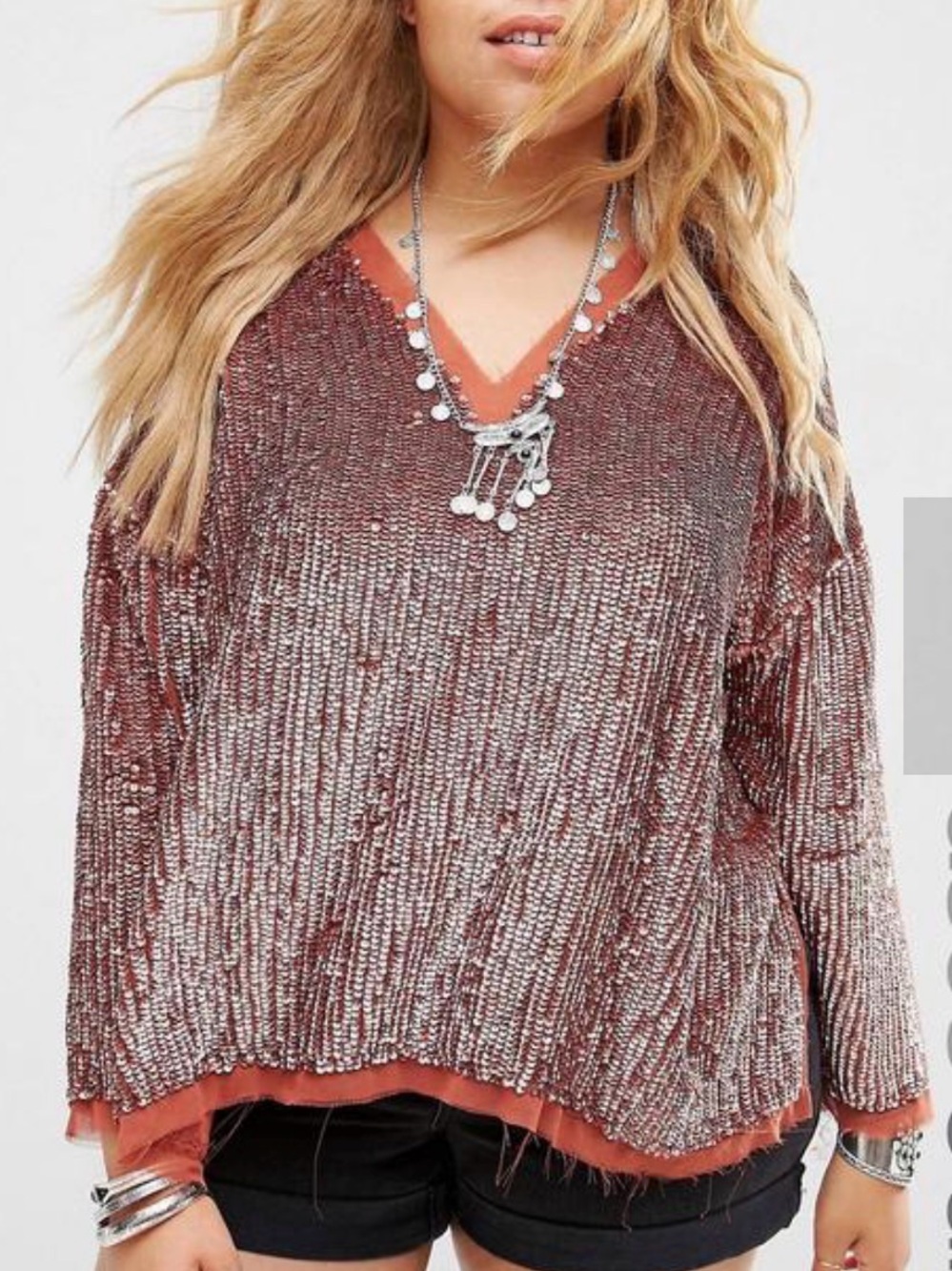 ASOS DESIGN Sequin Embellished Long Sleeve Top